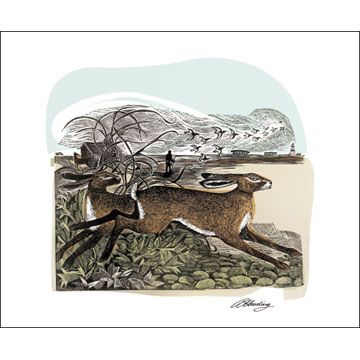 Angela Harding Hares at Orford Ness Greetings Card AH1658