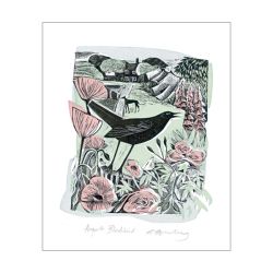 Angela Harding August Blackbird Greetings Card AH1390