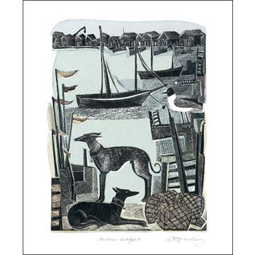 Angela Harding Harbour Whippets Greetings Card AH1574