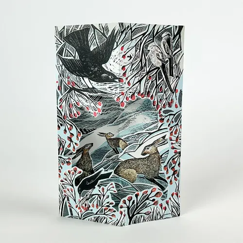 Angela Harding Hares in Conversation Fold Out Die Cut Greetings Card AH3309