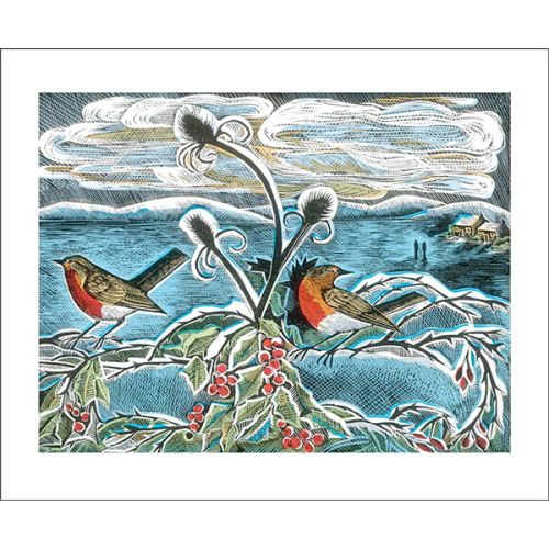 Angela Harding Robins and Holly Greetings Card AH3126X