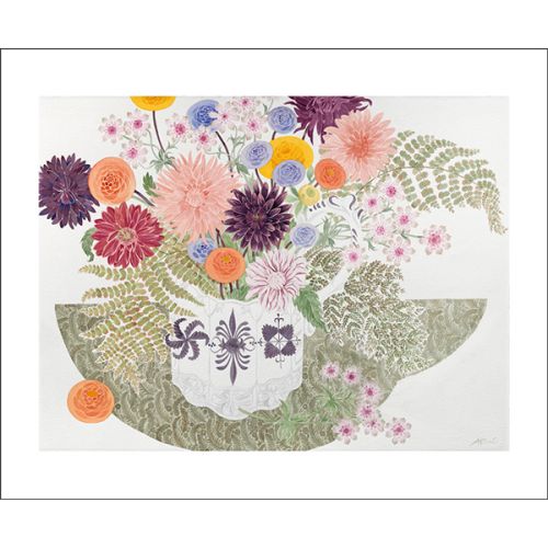 Angie Lewin Dahlias Astrantia and Fern Greetings Card AL3056