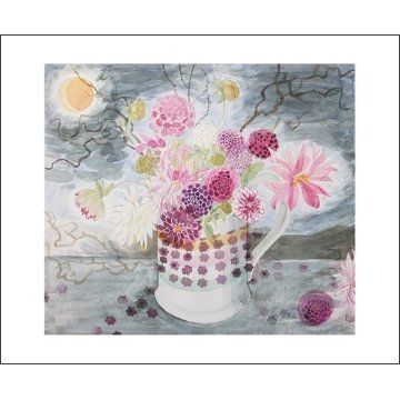 Angie Lewin Dahlias Dark Sky Greetings Card AL1950