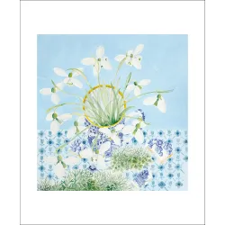 Angie Lewin Snowdrops and Lichen Blue Greetings Card AL3298x