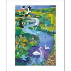 Carry Akroyd Swans on the River Greetings Card CA2003