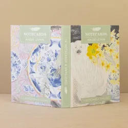 Angie Lewin Spey Spring with China Dog and Delft Blue with Sea Holly and Feathers Note Cards NL135