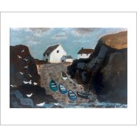 Biddy Picard Cornish Fishing Cove with Boats Greetings Card BP3049