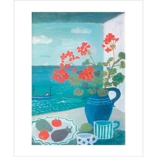 Biddy Picard Geraniums in Blue Jug Greetings Card BP3150