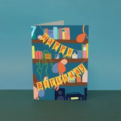 Ark Bookcase and Bunting Happy Birthday Card