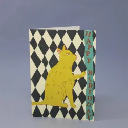 Ark Checkerboard Cat Happy Birthday Card