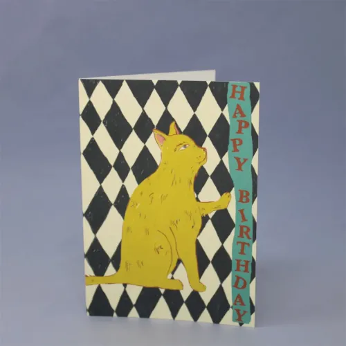 Ark Checkerboard Cat Happy Birthday Card