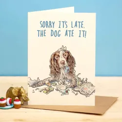 Bewilderbeest Sorry It's Late The Dog Ate It Greetings Card
