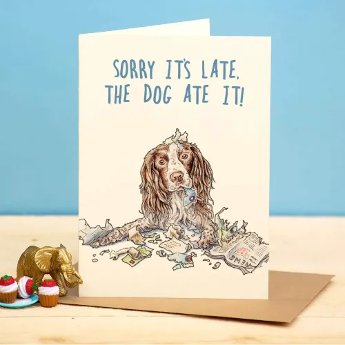 Bewilderbeest Sorry It's Late The Dog Ate It Greetings Card