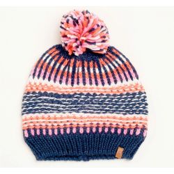 Brakeburn Textured Stripe Bobble Hat Navy and Pink