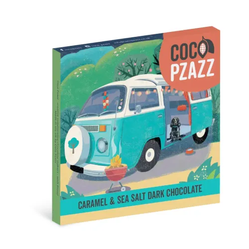 Coco Pzazz Caramel and Sea Salt Dark Chocolate Bar Vintage Camper Van