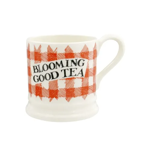 Emma Bridgewater Blooming Good Tea Red Gingham Half Pint Mug