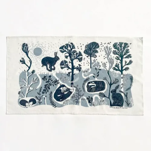 Folded Forest Leaping Hare Tea Towel