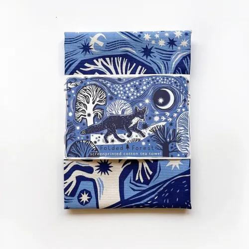 Folded Forest Midnight Fox Tea Towel