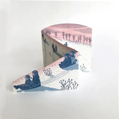 Sledging at Dusk Concertina Greetings Card