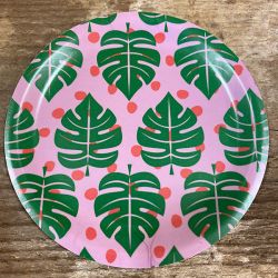 Gabrielle Good Pink Spot Palm Birch Ply Coaster