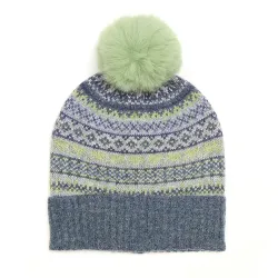 Peace of Mind Blue and Sage Fair Isle Bobble Hat
