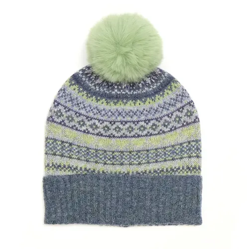 Peace of Mind Blue and Sage Fair Isle Bobble Hat