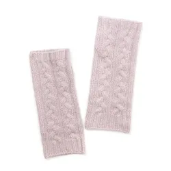 Peace of Mind Dusky Pink Recycled Yarn Cable Knit Wrist Warmers