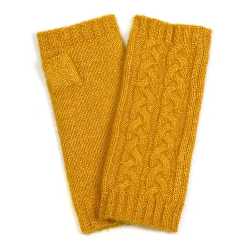 Peace of Mind Yellow Recycled Yarn Cable Knit Wrist Warmers