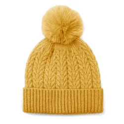 Peace of Mind Yellow Recycled Yarn Cable Knit Bobble Hat