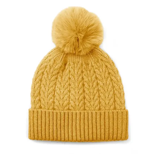 Peace of Mind Yellow Recycled Yarn Cable Knit Bobble Hat