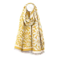 Peace of Mind Yellow Retro Daisy Jacquard Scarf