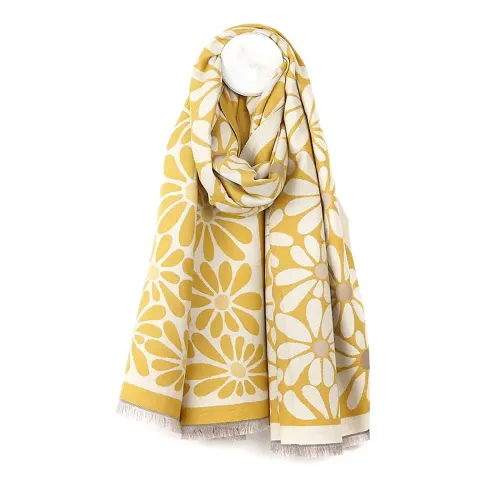 Peace of Mind Yellow Retro Daisy Jacquard Scarf