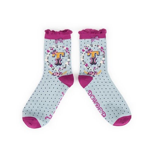 Powder Design A to Z Socks Letter T