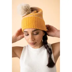 Powder Design Thora Bobble Hat Mustard and Taupe