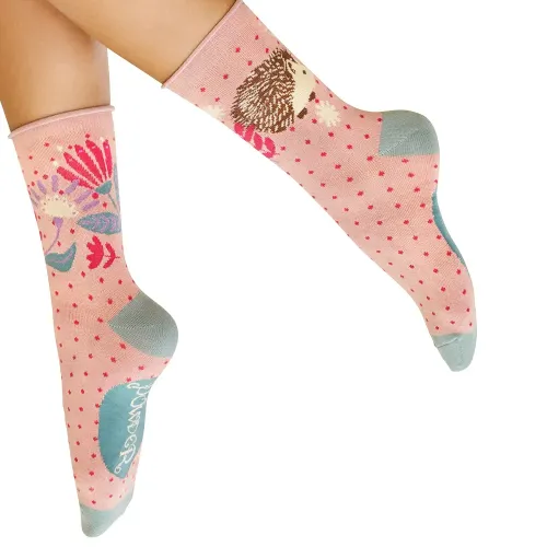 Powder Design Hedgehog Hunting in Leaves Ladies Ankle Socks