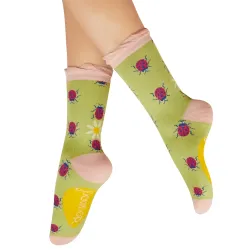Powder Design Lovely Ladybirds Ladies Bamboo Ankle Socks Fern
