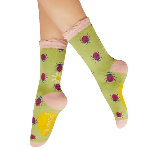 Powder Design Lovely Ladybirds Ladies Bamboo Ankle Socks Fern