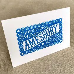 Pressed and Folded Greetings From Amesbury Card Blue