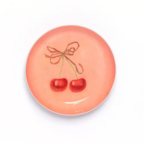 Roomytown Cherries Round Enamel Tray