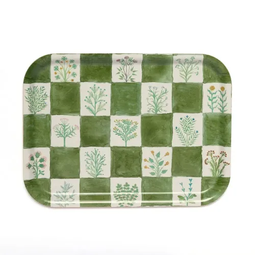 Roomytown Illustrated Herbs Birch Wood Tray