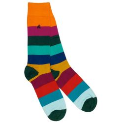 Swole Panda Block Multi Stripe Mens Bamboo Socks with Comfort Cuff