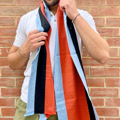 Swole Panda Orange and Blue Stripe Bamboo Scarf