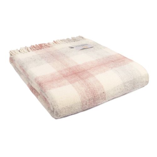 Tweedmill Pure Wool Throw Meadow Check Dusky Pink