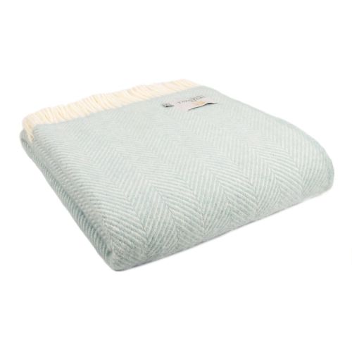 Tweedmill Pure Wool Throw Fishbone Duck Egg Blue